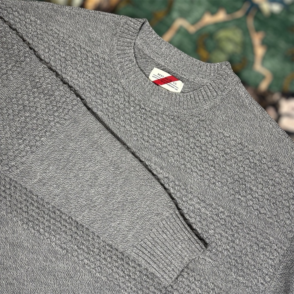 Best Made Co Bubble Knit 100% Merino Wool Fisherman Sweater Textured Gray XL